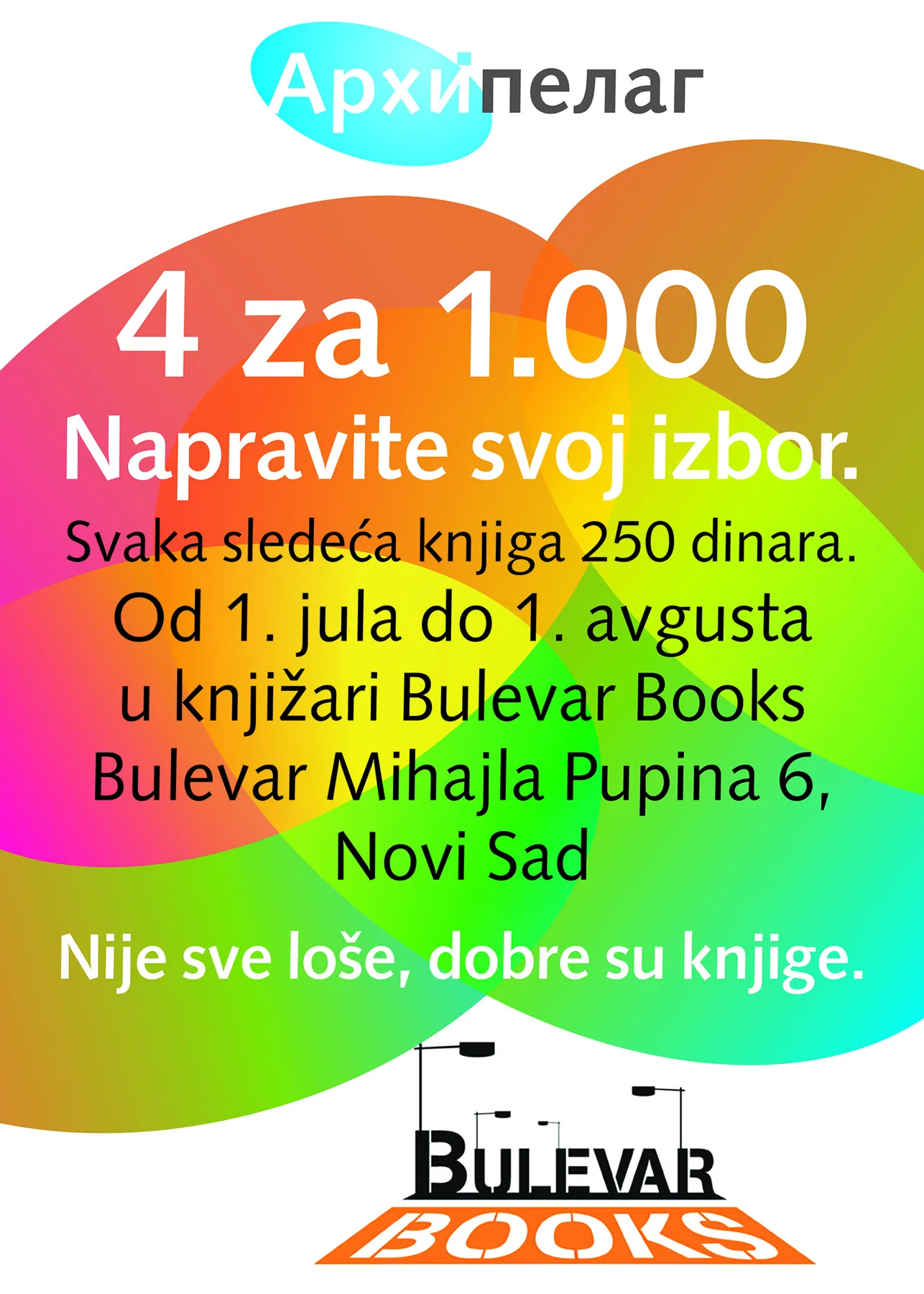 Ilustracija za tekst Specijalna akcija Arhipelaga 4 za 1.000: Napravite svoj izbor u knjižari Bulevar Books u Novom Sadu